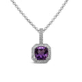 9ct White Gold Cushion Cut Amethyst & Diamond Pendant