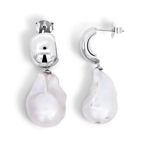 Sterling Silver Baroque Pearl Drop Earrings - alternate view