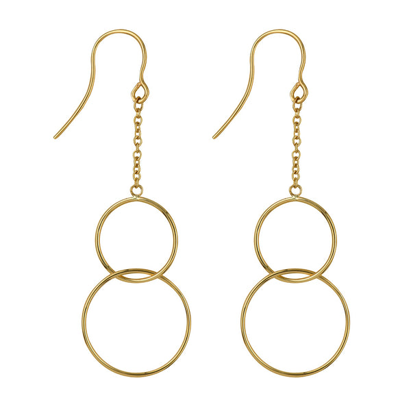 9ct Yellow Gold Double Circle Hook Earrings 55mm drop - alternate view