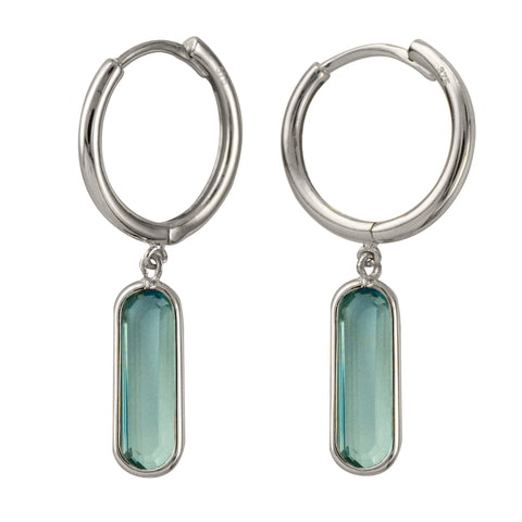 Sterling Silver Huggie Earrings With Oval Topaz Drop - alternate view