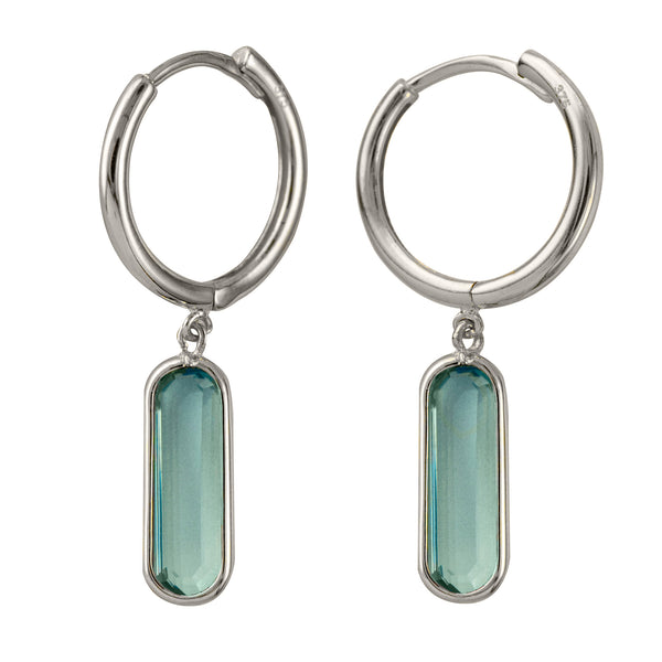 Sterling Silver Huggie Earrings With Oval Topaz Drop - alternate view
