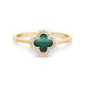 9ct Yellow Gold Malachite And CZ Four Leaf Clover Ring