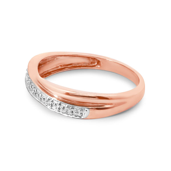 9ct Rose Gold Diamond Cross Over Ring - alternate view