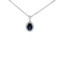 9ct White Gold Oval Sapphire Pendant With Diamond Halo And Bail