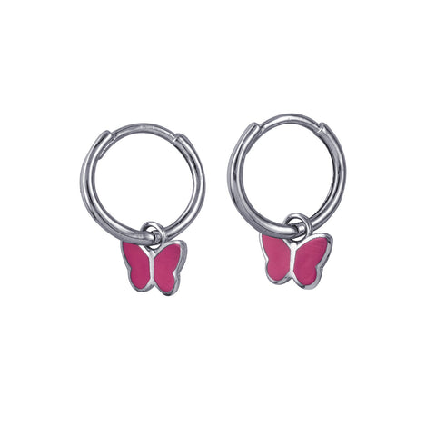 Sterling Silver Huggies With Butterfly Drop - alternate view