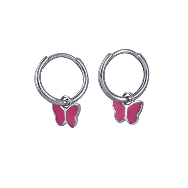Sterling Silver Huggies With Butterfly Drop - alternate view