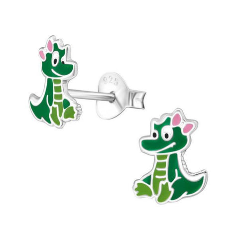 Sterling Silver Enamel Crocodile Stud Earrings - alternate view