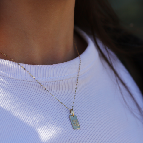 Gemini  | 9ct Yellow Gold Rectangular Zodiac Pendant - alternate view