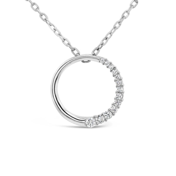 9ct White Gold Claw Set Graduated Diamond Set Circle Pendant - alternate view