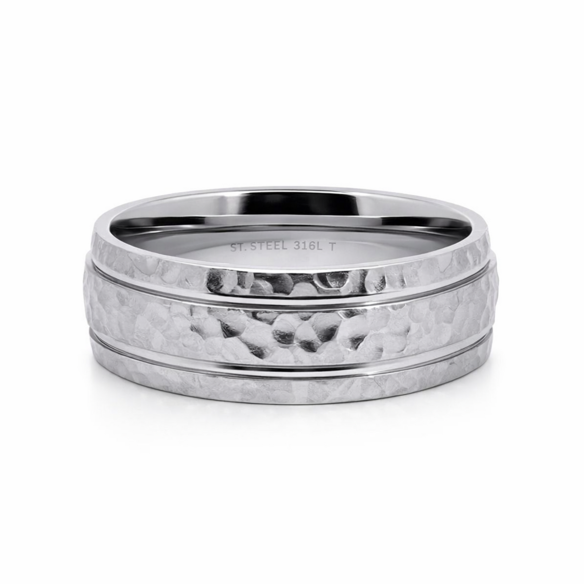 Stainless Steel Hammer Finish Men's Wedding Ring