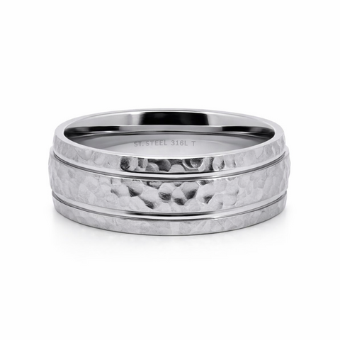 Stainless Steel Hammer Finish Men's Wedding Ring