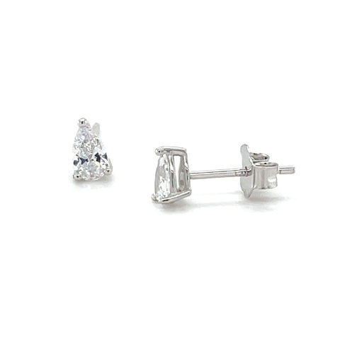 Sterling Silver Pear Shape Cubic Zirconia Stud Earrings - alternate view