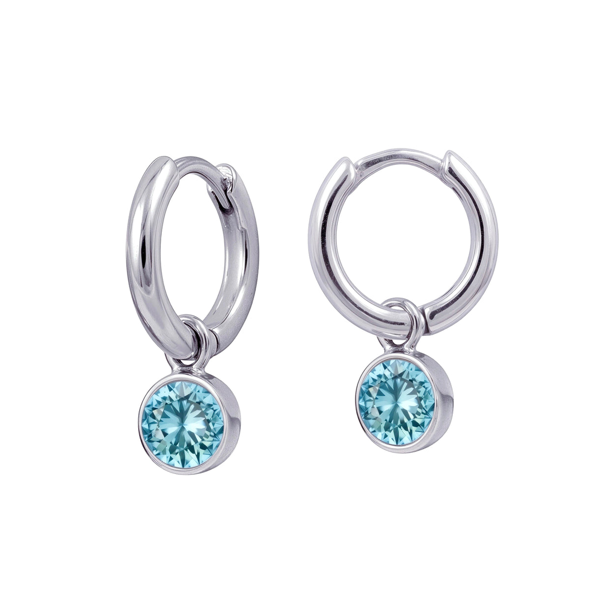 Sterling Silver Huggies With March Birthstone Drop