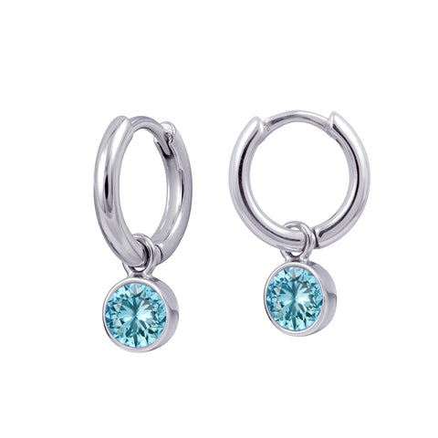 Sterling Silver Huggies With March Birthstone Drop