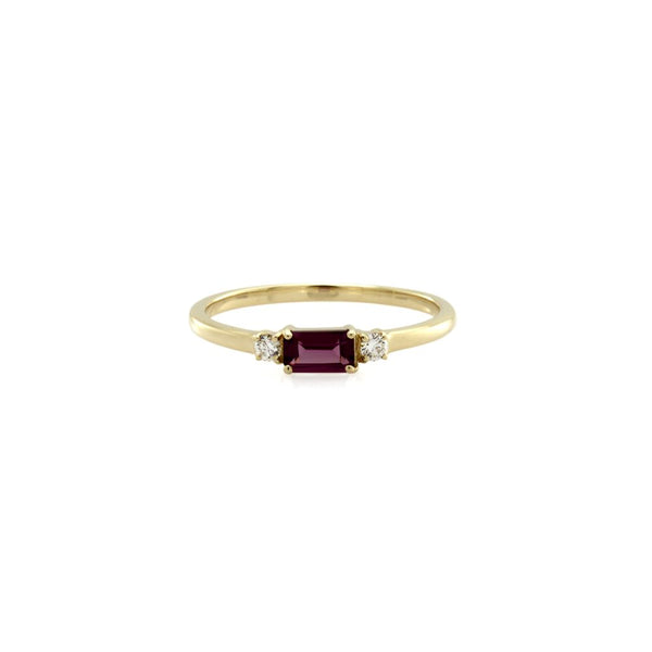 9ct Yellow Gold Rhodolite Garnet and Diamond Dress Ring - alternate view
