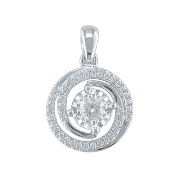 9ct White Gold Diamond Set Swirl Pendant - alternate view