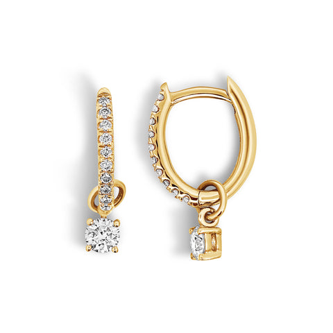 9ct Yellow Gold Oval Diamond Huggies With Diamond Drop - alternate view