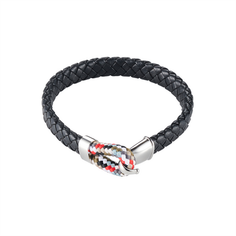 Men's Black Plaited Leather Bracelet - alternate view