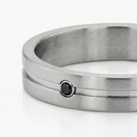 Men's Titanium And Black Diamond Ridge Wedding Ring