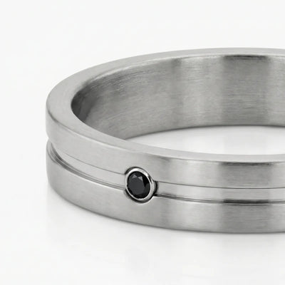 Men's Titanium And Black Diamond Ridge Wedding Ring - alternate