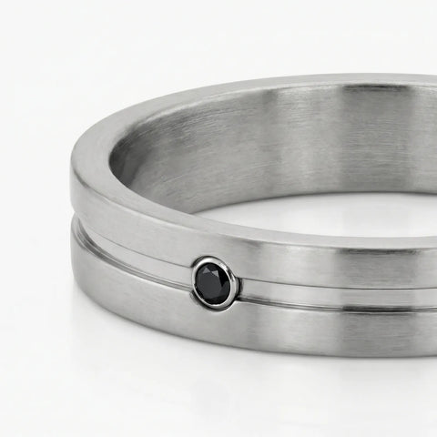Men's Titanium And Black Diamond Ridge Wedding Ring - alternate view