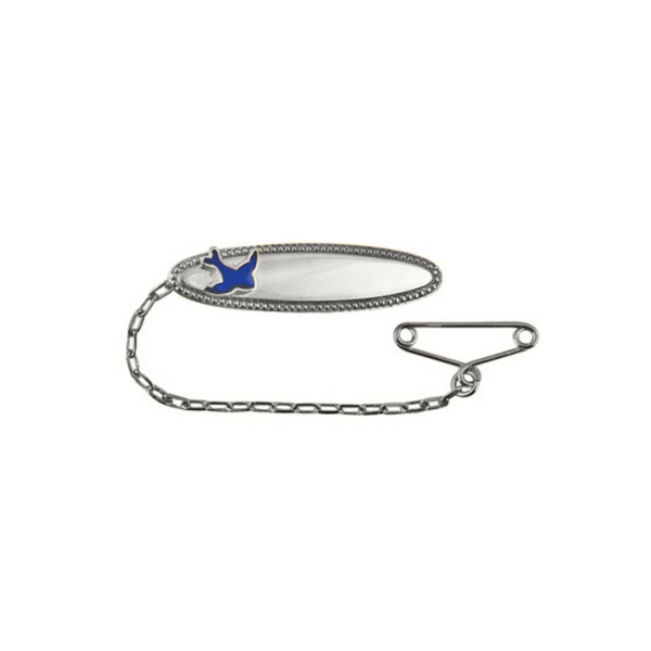 Sterling Silver Oval Baby Brooch With Blue Bird - alternate view