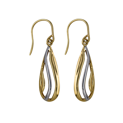 9ct Two Tone Wave Pattern Teardrop earrings - alternate view