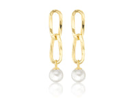 9ct Yellow Gold Double Twisted Paperclip Pearl Drop Earring