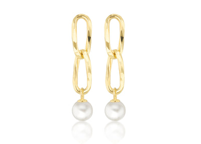 9ct Yellow Gold Double Twisted Paperclip Pearl Drop Earring - alternate