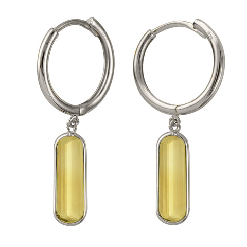 Sterling Silver  Huggie Earrings With Oval Bezel Set Citrine - alternate view