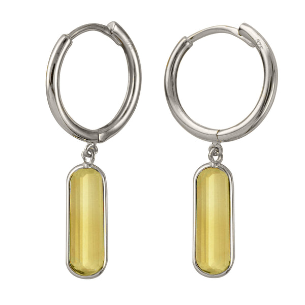 Sterling Silver  Huggie Earrings With Oval Bezel Set Citrine - alternate view