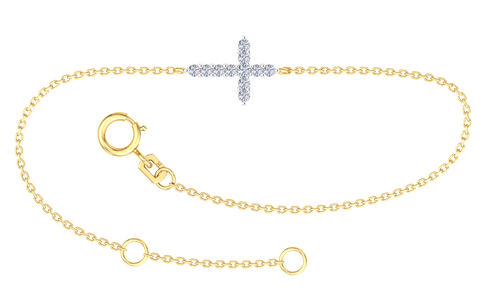 9ct Yellow Gold Delicate Bracelet With Diamond Set Cross - alternate view