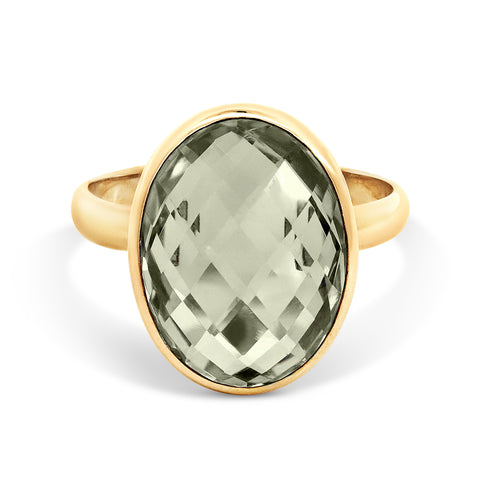 9ct Yellow Gold Oval Green Amethyst Ring - alternate view