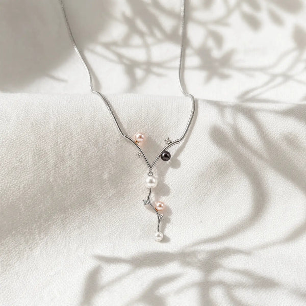 9ct White Gold Pearl & Cubic Zirconia Vine Necklace - alternate view