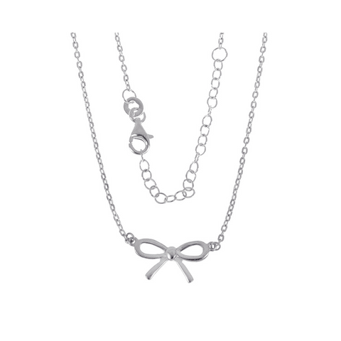 Sterling Silver Open Bow Pendant On Fine Cable Chain - alternate view