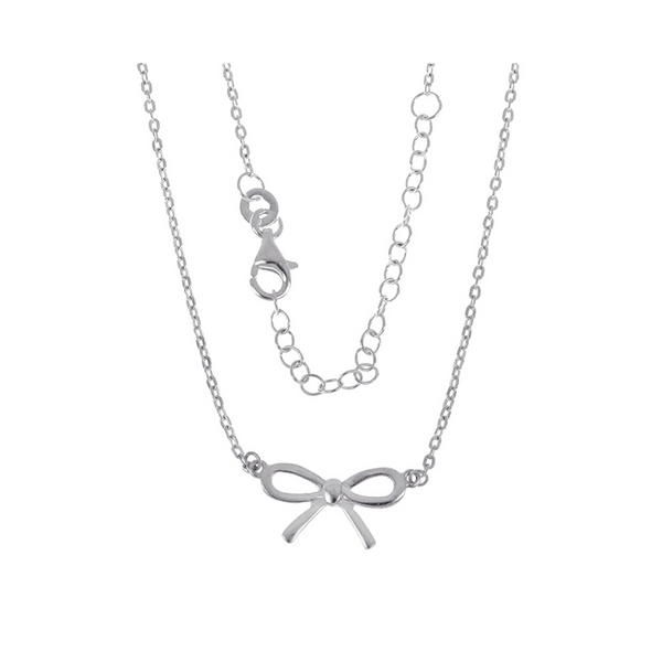 Sterling Silver Open Bow Pendant On Fine Cable Chain - alternate view