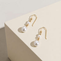 9ct Yellow Gold Double Freshwater Pearl Drop Earrings