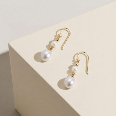 9ct Yellow Gold Double Freshwater Pearl Drop Earrings - alternate