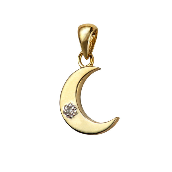 9ct Yellow Gold Diamond Set Moon Pendant - alternate view