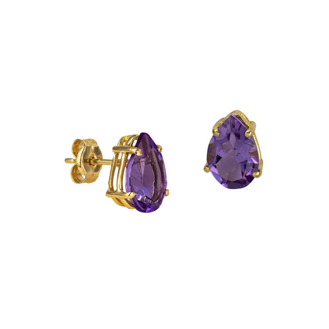 9ct Yellow Gold Teardrop Natural Amethyst Earrings - alternate view