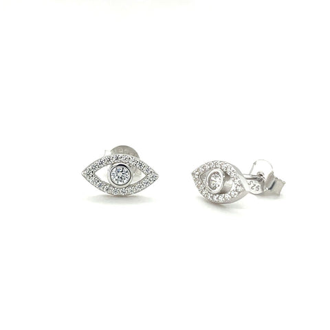 Sterling Silver Cz Evil Eye Stud Earrings - alternate view