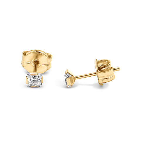 9ct Yellow Gold Princess Cut Cubic Zirconia Stud Earrings - alternate view