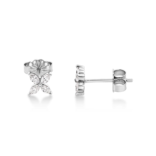 9ct White Gold Flower Diamond Stud Earrings - alternate view