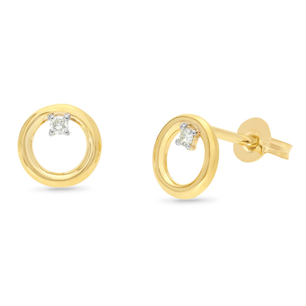 9ct Yellow Gold Open Circle Earrings With Diamond - alternate view
