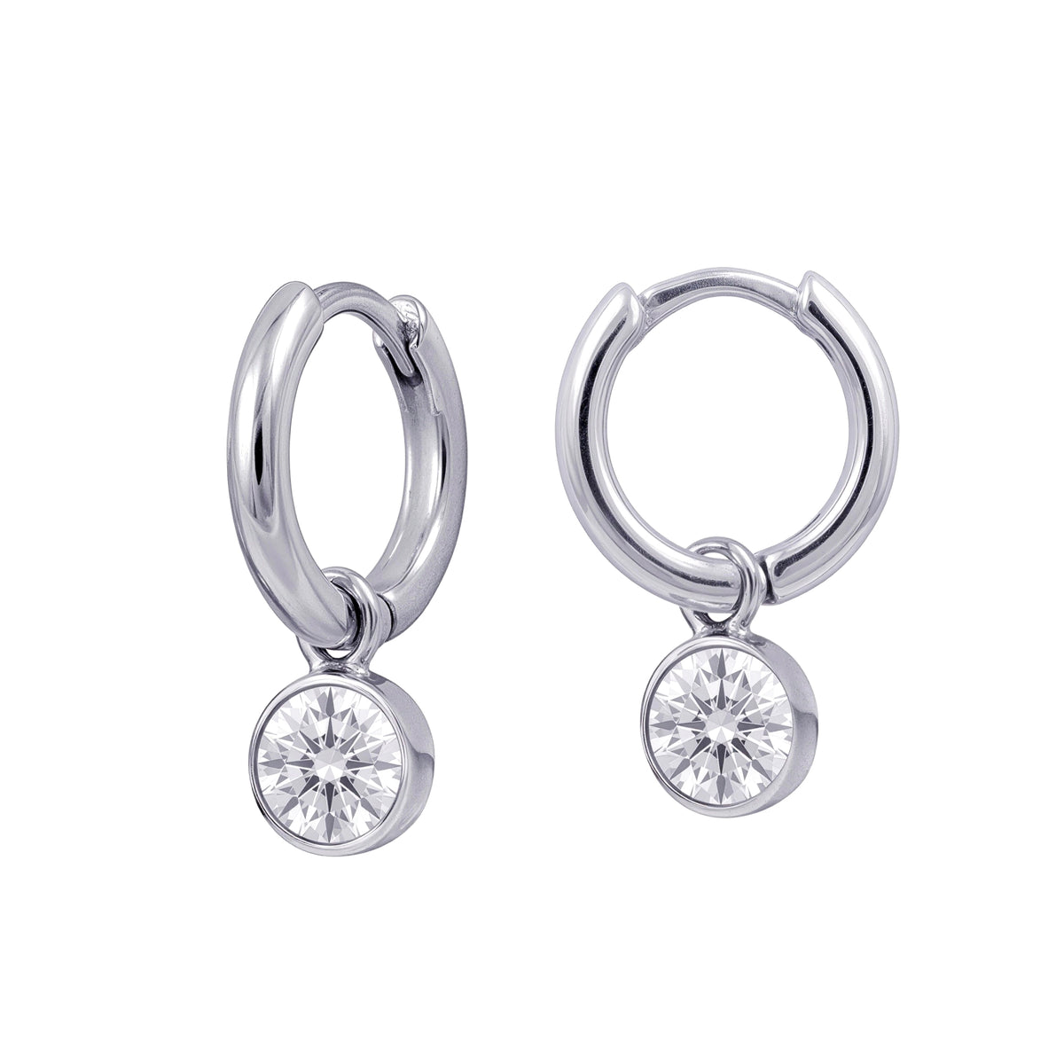 Sterling Silver Huggies With April Birthstone Drop