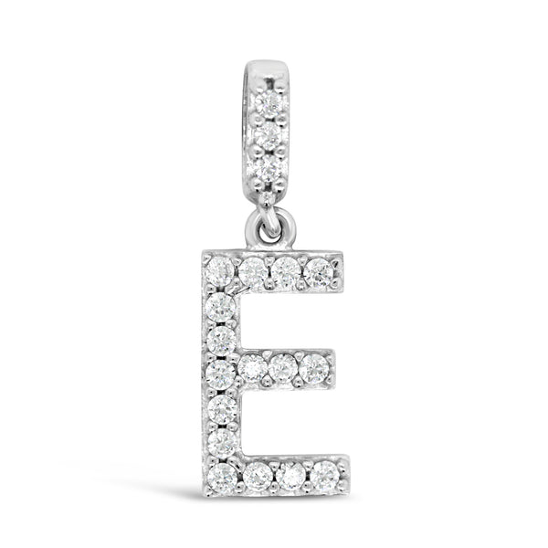 9ct White Gold Cubic Zirconia Set Letter E Pendant - alternate view