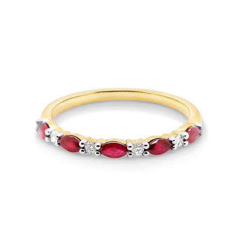 18ct Yellow Gold Ruby & Diamond Band - alternate view