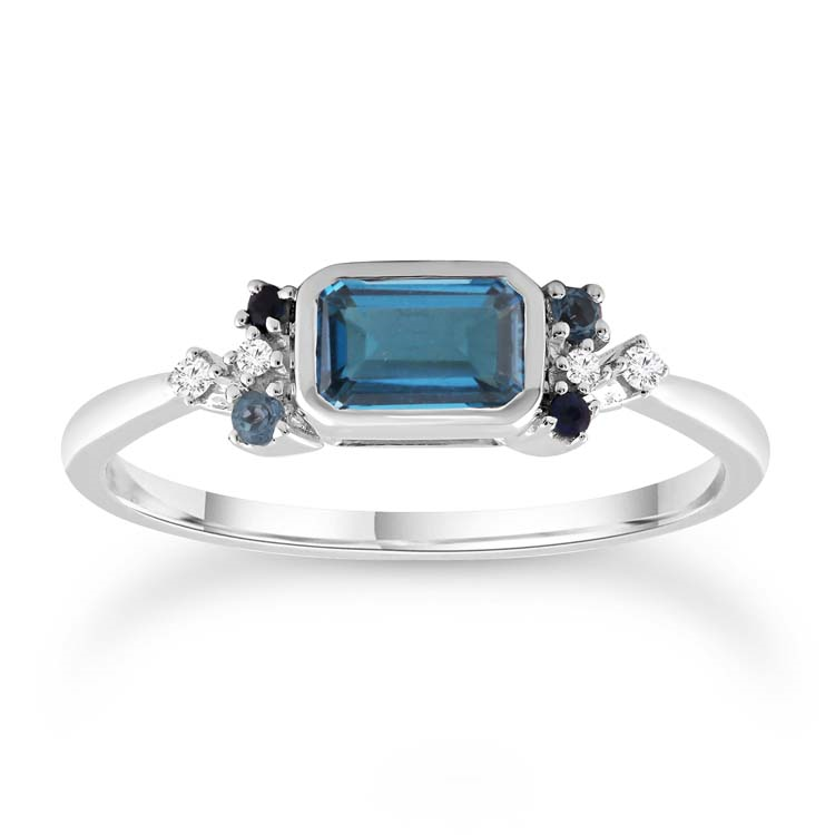 9ct White Gold London Blue Topaz, Sapphire & Diamond Ring