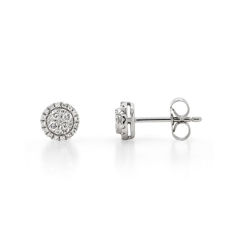 9ct White Gold Diamond Halo Stud Earrings - alternate view