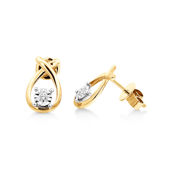 9ct Yellow Gold Open Tear Drop Cross Over Diamond Earring - alternate view